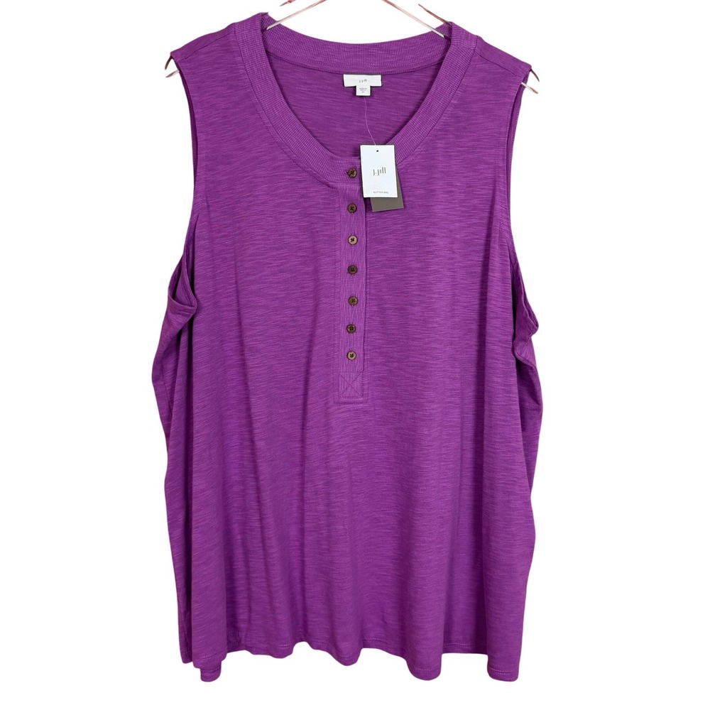 J. Jill Berry Purple Henley Sleeveless Slub Knit Tank Top Plus Size 3X NEW